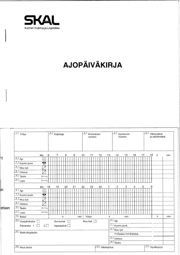 AJOPÄIVÄKIRJA (piirt.kiekkoa vast.)
