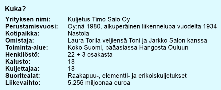 SKAL ry_Kuljetusyrittaja 3 2025_Kuljetus Timo Salo Oyn Laura Torila_rakkaus loytyi rekan ratista_yritystiedot_nettiin