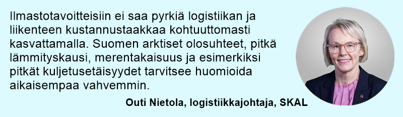 SKAL ry_Kuljetusyrittaja 4_2025_Suomen ilmastotavoite asetettava oikeisiin mittasuhteisiin_Outi Nietola sitaatti